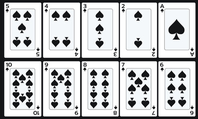 Illustration of ten spades cards on a black background for posters, icons, symbols, websites