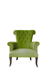 Isolated apple green armchair. Vintage armchair. Insulated furniture