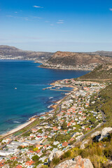 Elevated view of St James coastal town in False Bay, Cape Town