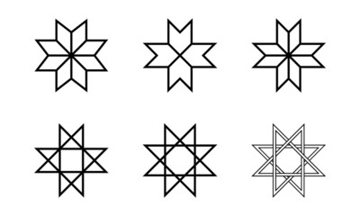 Set of old Folk star snowflake icons symbols.