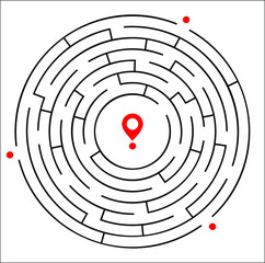 Circle maze. Game for kids. Puzzle for children. Round labyrinth conundrum. Color vector illustration. Find the right path. Education worksheet. Vector