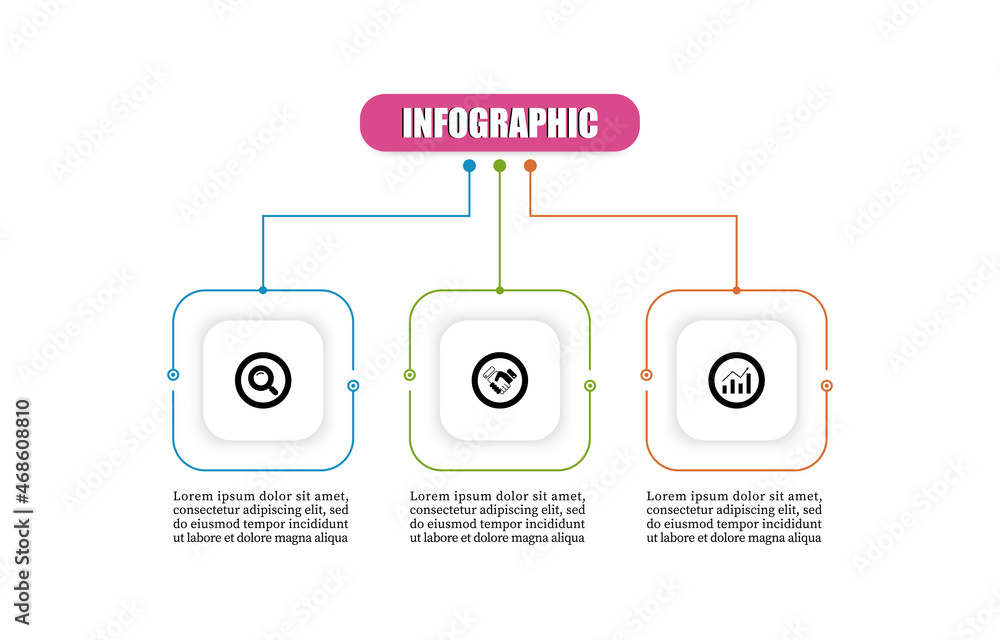 Poster infographic square timeline with 3 steps or options. business infographic presentation three element