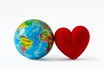 Planet earth with heart on white background - Concept of love for the planet earth