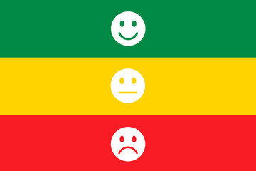 Smiling award emoticons on white background. Happy to unhappy sad smile. face Emoji set. Green, Yellow and red color.