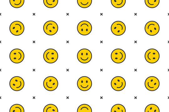 Smiling Face Emoji Background. Happy Smile Positive Icon Pattern. World Smile Day, Wallpaper, Poster Banner