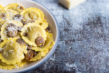 Ravioli stuffed with mushrooms and cheese