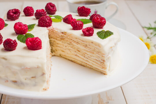 Delicious keto crepe cake on table