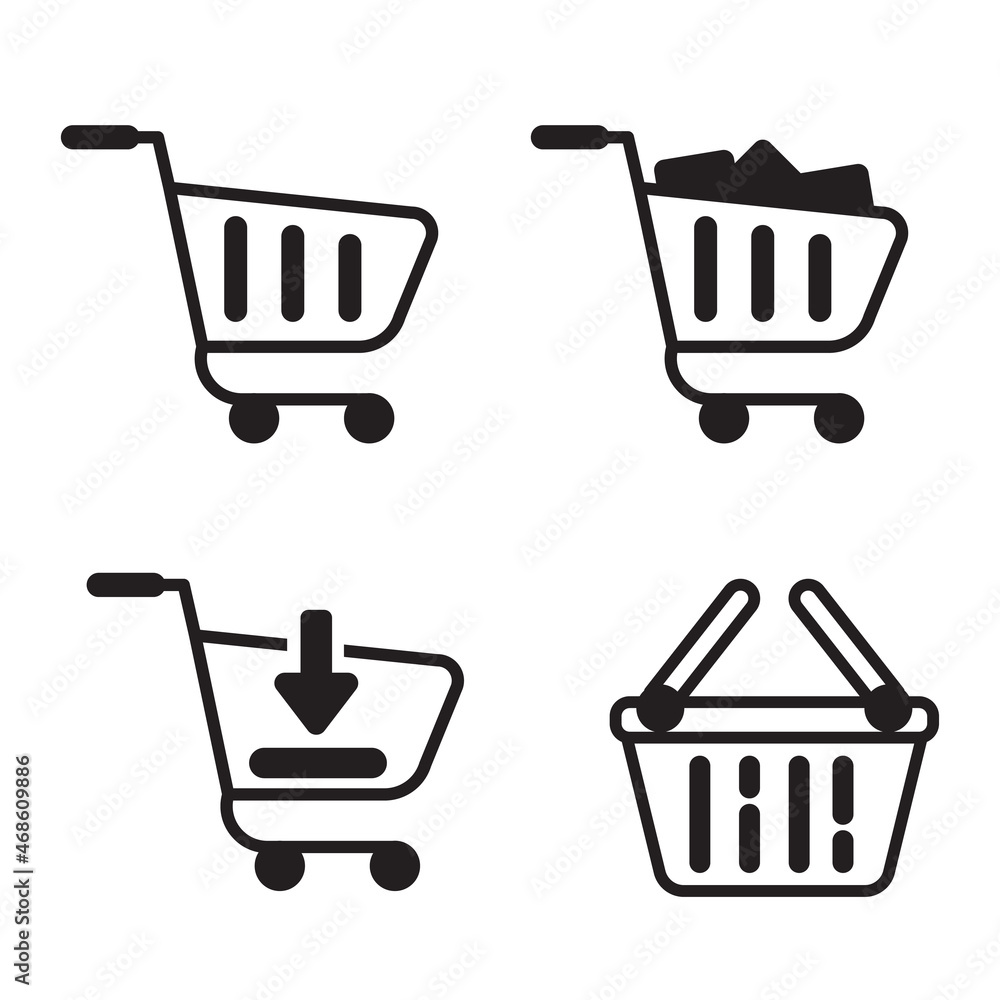Canvas Prints set of shopping cart icons with black color isolated on white background. simple shopping cart vecto
