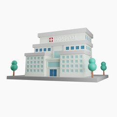 hospital building on white background isolated. Scene for health, medicine, architecture background. 3D render illustration.