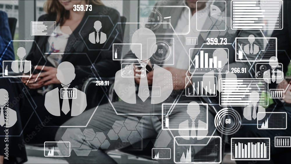 Poster human resources recruitment and people networking conceptual . modern graphic interface showing prof