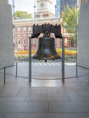 Philadelphia, Pennsylvania, USA - August 20 2021: Historical Liberty Bell in Downtown Philadelphia.