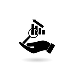 Growth bar graph in hand icon with shadow