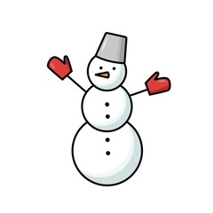 Cute snowman simple vector illustration on white background.