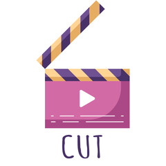 Fototapeta premium cinematographic clapper icon in a flat style, isolated on a white background. . Vector illustration