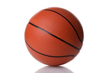 Basketball ball on white reflective background. Choosing meat for game