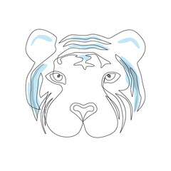 Water tiger silhouette in continuous one line drawing style Symbol of 2022 year. Logo of the Tiger. Vector illustration isolated on white