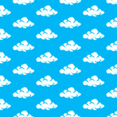 simple vector pixel art seamless pattern of cartoon drawing of white clouds on blue background
