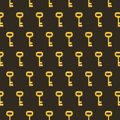 simple colorful vector pixel art seamless pattern of gold metal antique lock keys on black background