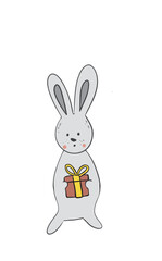 Christmas rabbit, cute rabbit with present, easter bunny with gift, cute bunny