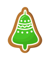cookies with green icing in the shape of a bell, Christmas gingerbread