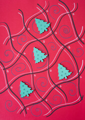 traditional wooden christmas elements on paper with grid