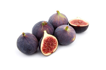 Fig fruit with ripe red halves isolated on white