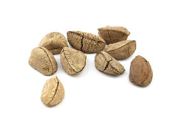 Brazil nuts or Bertholletia excelsa seeds isolated on white