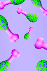 Stylish minimal wallpaper. Creative chicken legs 3d render.  Fast food concept