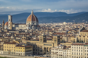 Beautiful view of Florence old town at sunset. Florence, Tuscany, Italy.