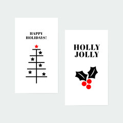 Vector linear design Christmas greetings elements on white background. Christmas tags with typography and icon vector illustration