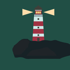 lighthouse on a rocky island in the sea. vector design style