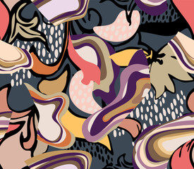 abstract pattern with multicolored hand drawn elements and funny background. Perfect for fabrics and decoration