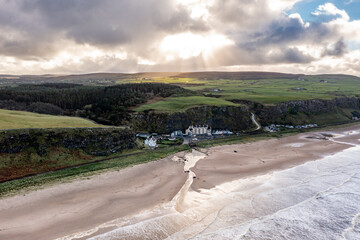 Aerial view of Downhill at the Mussenden Temple in County Londonderry in Northern Ireland
