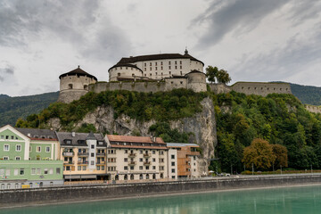 view of the Kufstein Fortress above the old city center and Inn River
