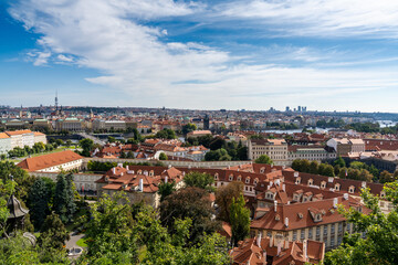 view of the rooftops and old city center of Prague