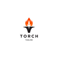 Torch fire logo design template with style flat logo design