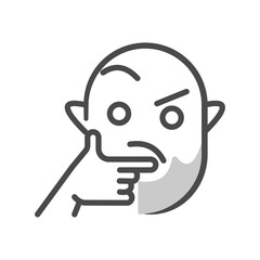 Bald bearded man with thinking expression. Flat style human face icon. Isolated on white background. 