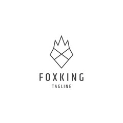 Fox king head line logo design template 