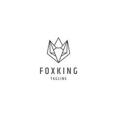 Fox king head line logo design template 
