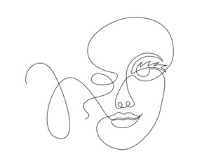 minimal woman face, linear sketch woman face, One line face Female, portrait black white artwork outline vector hand draw illustration