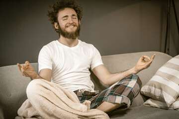Yoga for Men. Man in Lotus Pose with Open Arms. Harmony of Personality. Close-up