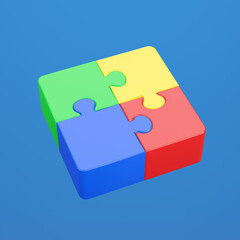Jigsaw puzzle in action. Symbol of team work, strategy, solution, connection. Business concept. 3D render illustration. Clipping path of each element included.