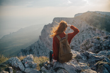 woman hiker mountains travel rocks freedom lifestyle fresh air