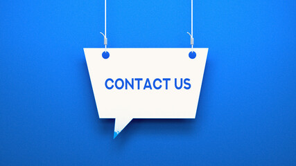 Contact us.Speech bubble and blue background