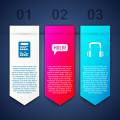 Set Exam sheet, Hola in different languages and Headphones. Business infographic template. Vector © vector_v