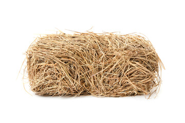 Small dried hay bale on white background