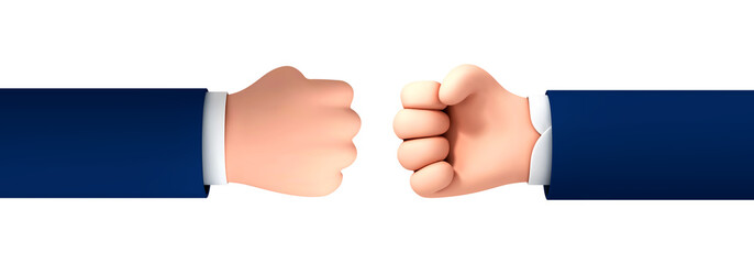 Obraz premium Hands of businessman making fist bump isolated on white background. Vector cartoon style