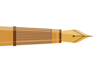 Classic fountain pen illustration. Close up golden ink pen, crop object on a white background. Education graphic. Vector.