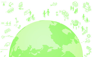 SDGs、緑の地球とSDGsのゴールアイコン