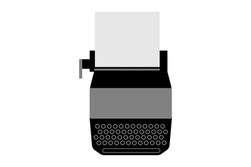 Vintage typeriter machine with a clean paper in it. Simple icon illustration. Flat design object on a white background.